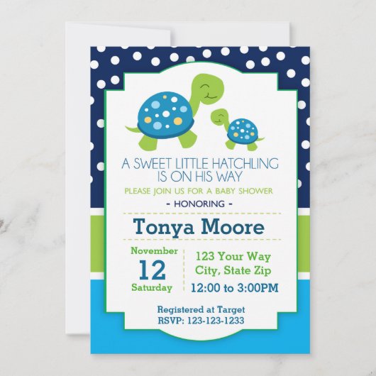 Baby shower de tortue bleue Invitation (Garçon) (Devant)