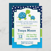 Baby shower de tortue bleue Invitation (Garçon) (Devant / Derrière)