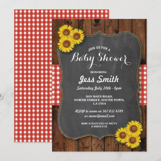 Baby shower de tournesol Invitation chalk rustique (Devant / Derrière)