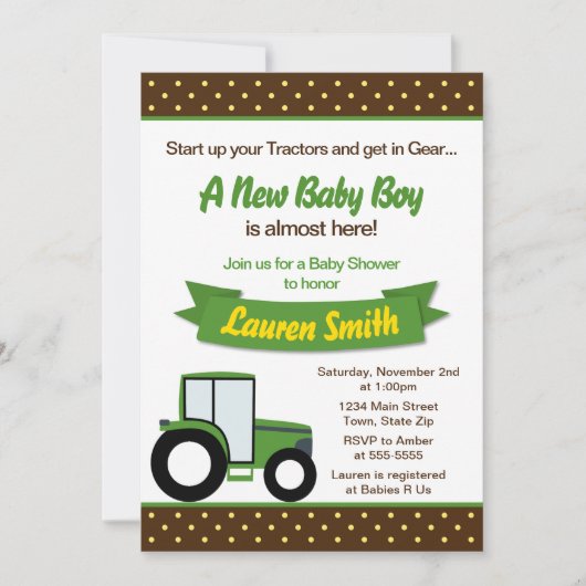 Baby shower de tracteur - Invitation 5x7 Carte (Devant)