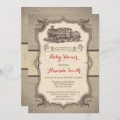 Baby shower de train Invitation Vintage Retro (Devant / Derrière)