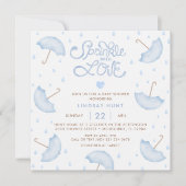 Baby shower de typographie bleu moderne Invitation (Devant)