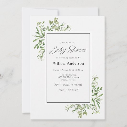 Baby shower de verdure simple Invitation (Devant)