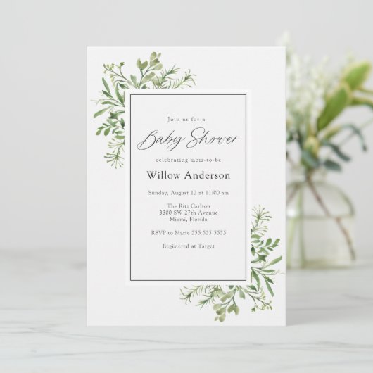 Baby shower de verdure simple Invitation (Debout devant)