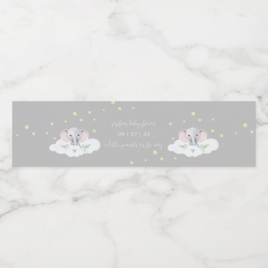 Baby shower d'eau gris éléphant Étiquettes (Étiquettes simples)