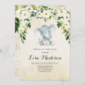 Baby shower d'éléphant floral blanc Invitation (Devant / Derrière)