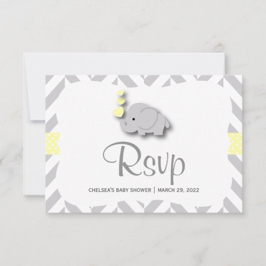 Baby shower d'éléphant jaune et gris - RSVP (Devant)