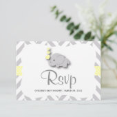 Baby shower d'éléphant jaune et gris - RSVP (Debout devant)