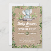 Baby shower d'éléphant neutre vert Invitation (Devant)