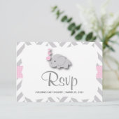 Baby shower d'éléphant rose et gris - RSVP (Debout devant)