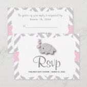 Baby shower d'éléphant rose et gris - RSVP (Devant / Derrière)