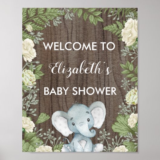 Baby shower d'éléphant rustique Affiche de bienven (Devant)