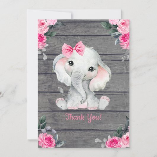 Baby shower d'éléphant rustique Invitation rose (Dos)
