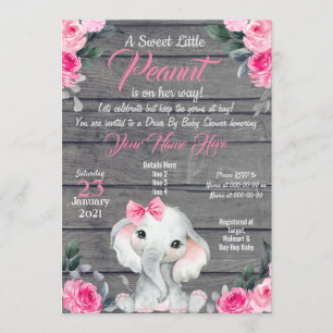 Baby shower d'éléphant rustique Invitation rose