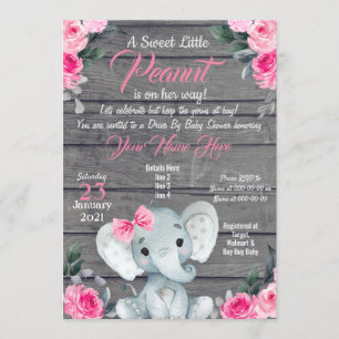 Baby shower d'éléphant rustique Invitation rose