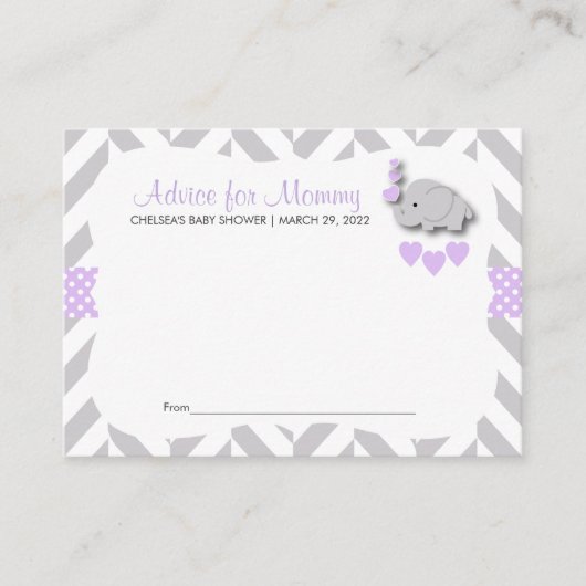 Baby shower d'éléphant violet et gris SM - Conseil (Devant)