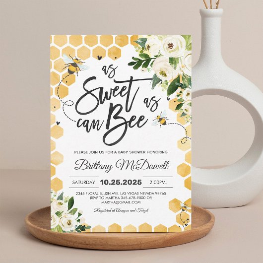 Baby shower des abeilles Invitation neutre