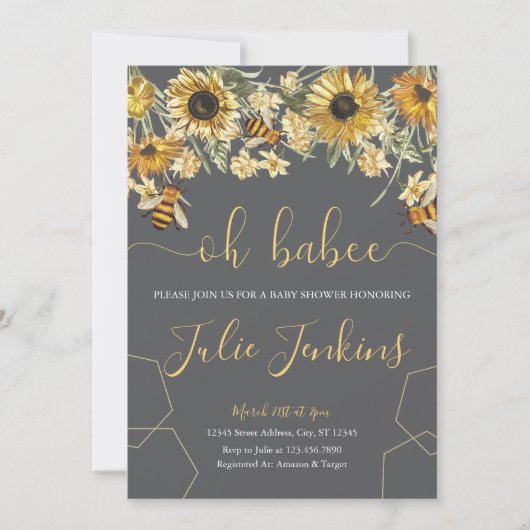 Baby shower des abeilles Invitation neutre (Devant)