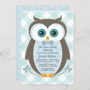 baby shower des bois Invitation hibou bleu brun