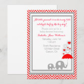 Baby shower des éléphants Invitation - Rouge et Gr (Devant / Derrière)