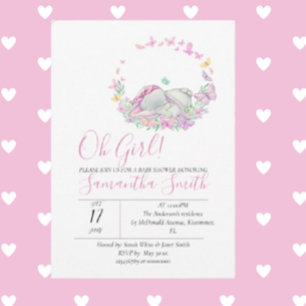 Baby shower des papillons rose éléphant Invitation