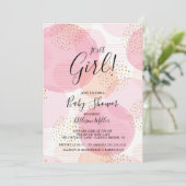 Baby shower des points rose et or Invitation (Debout devant)