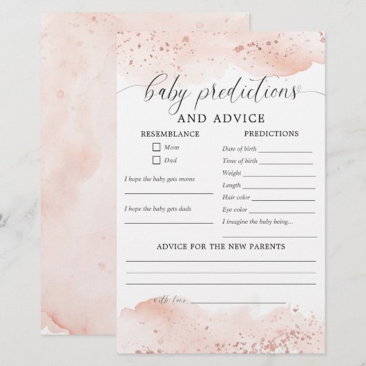 Baby shower des prédictions et des cartes de conse (Devant / Derrière)