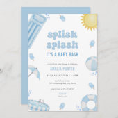 Baby shower d'été bleu scintillant Invitation (Devant / Derrière)