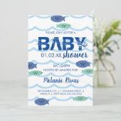 Baby shower d'été Blue Waves Fish Invitation (Debout devant)