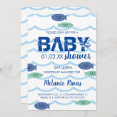 Baby shower d'été Blue Waves Fish Invitation (Devant / Derrière)