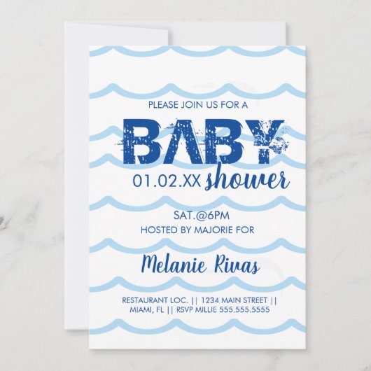 Baby shower d'été Blue Waves Invitation Motif (Devant)