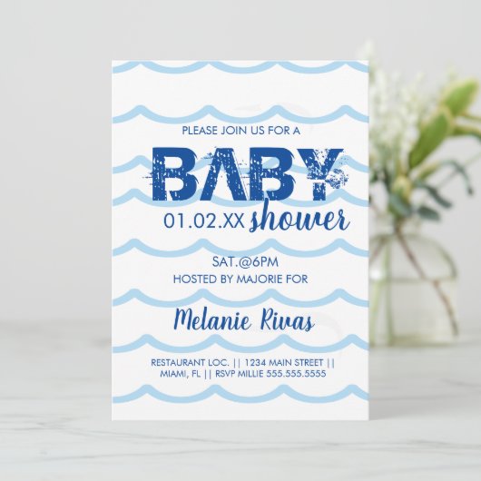 Baby shower d'été Blue Waves Invitation Motif (Debout devant)