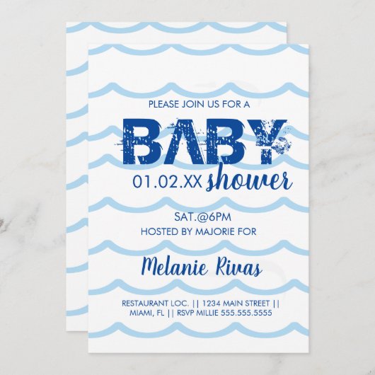 Baby shower d'été Blue Waves Invitation Motif (Devant / Derrière)