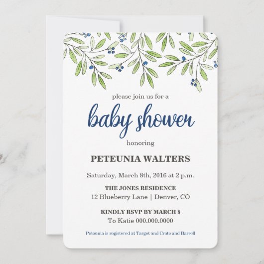 Baby shower d'été Blueberry Foliage Invitation (Devant)