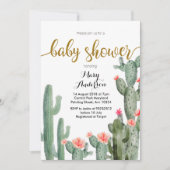 Baby shower d'été Gold Succulent Invitation rose (Devant)