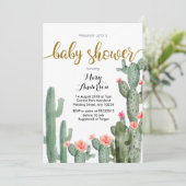 Baby shower d'été Gold Succulent Invitation rose (Debout devant)