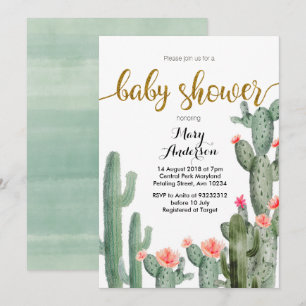 Baby shower d'été Gold Succulent Invitation rose