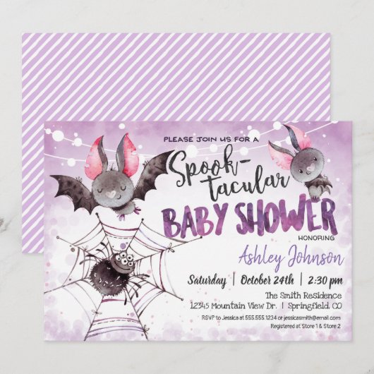 Baby shower d'Halloween, invitation aux chauves-so (Devant / Derrière)