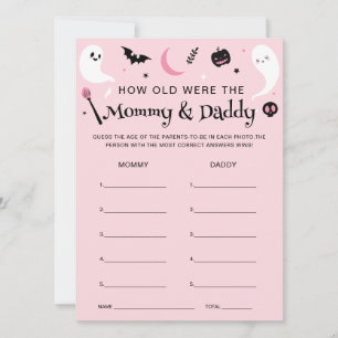 Baby shower d'Halloween rose carte de jeu d'invité