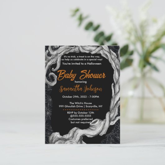 Baby shower d'Halloween Spiderweb Invitation (Debout devant)