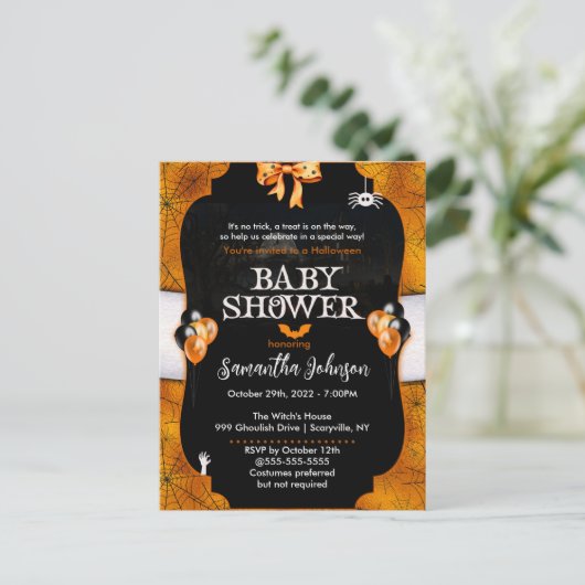 Baby shower d'Halloween Spiderweb Invitation (Debout devant)