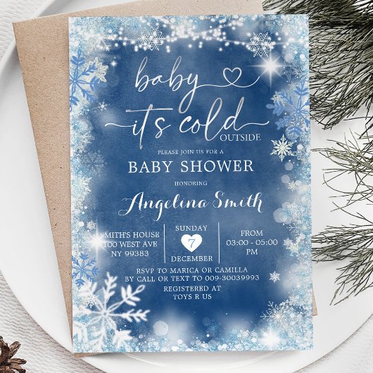 Baby shower d'hiver bleu et blanc Dusty Invitation