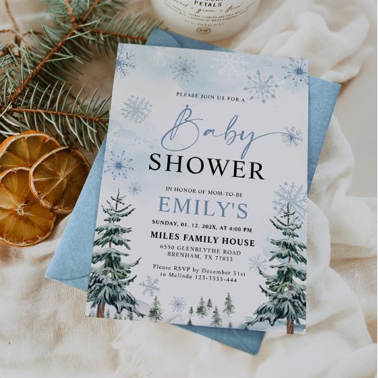 Baby shower d'hiver bleu Invitation