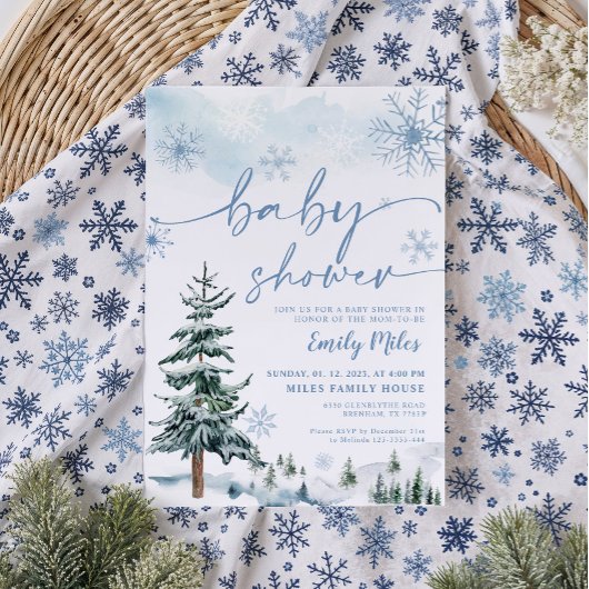 Baby shower d'hiver bleu Invitation