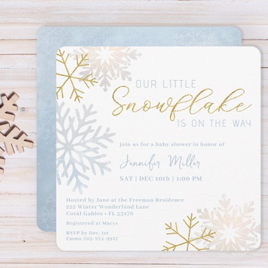 Baby shower d'hiver Blue Snowflake Invitation