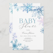 Baby shower d'hiver Blue Snowflake Invitation (Devant / Derrière)