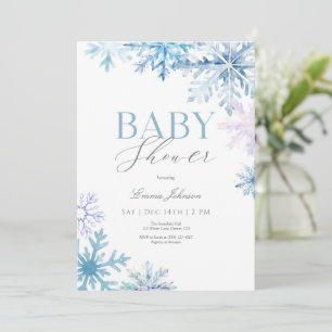 Baby shower d'hiver Blue Snowflake Invitation