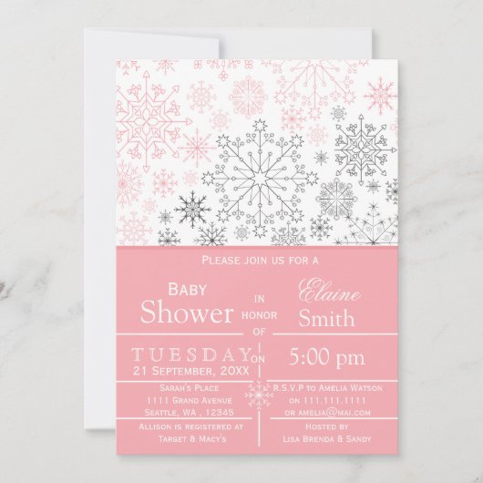 Baby shower d'hiver gris rose  Invitation (Devant)