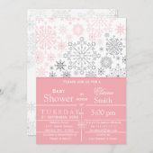 Baby shower d'hiver gris rose  Invitation (Devant / Derrière)