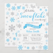 Baby shower d'hiver Invitation Fléau de neige bleu (Devant / Derrière)
